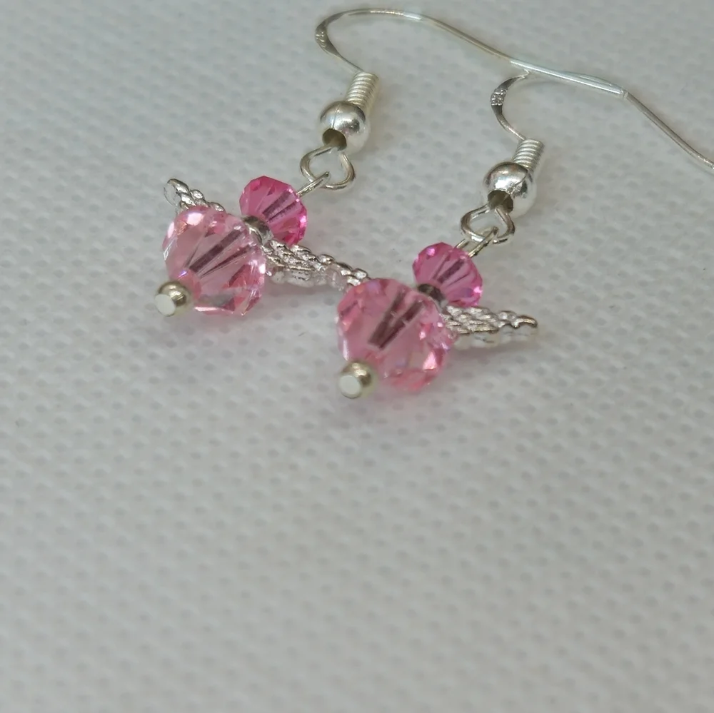 Handmade Pink AB Crystal Guardian Angel Sterling Silver Earrings Handmade by me! - Picture 13 of 14